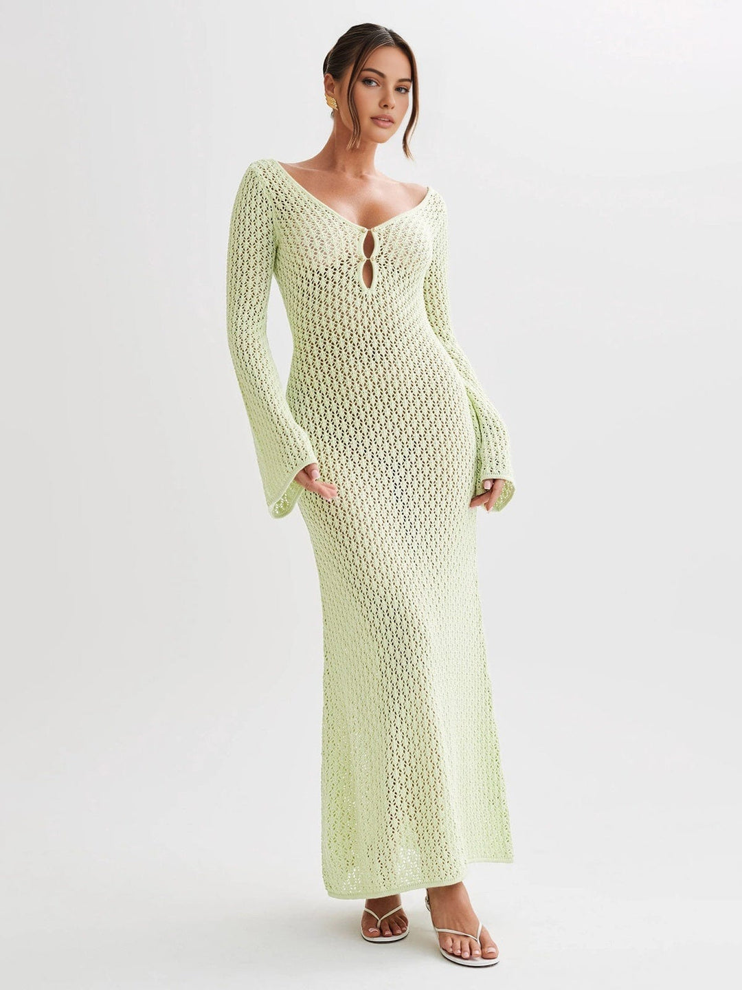 Boho Slit Maxi Dress with V-Neck and Short Sleeves