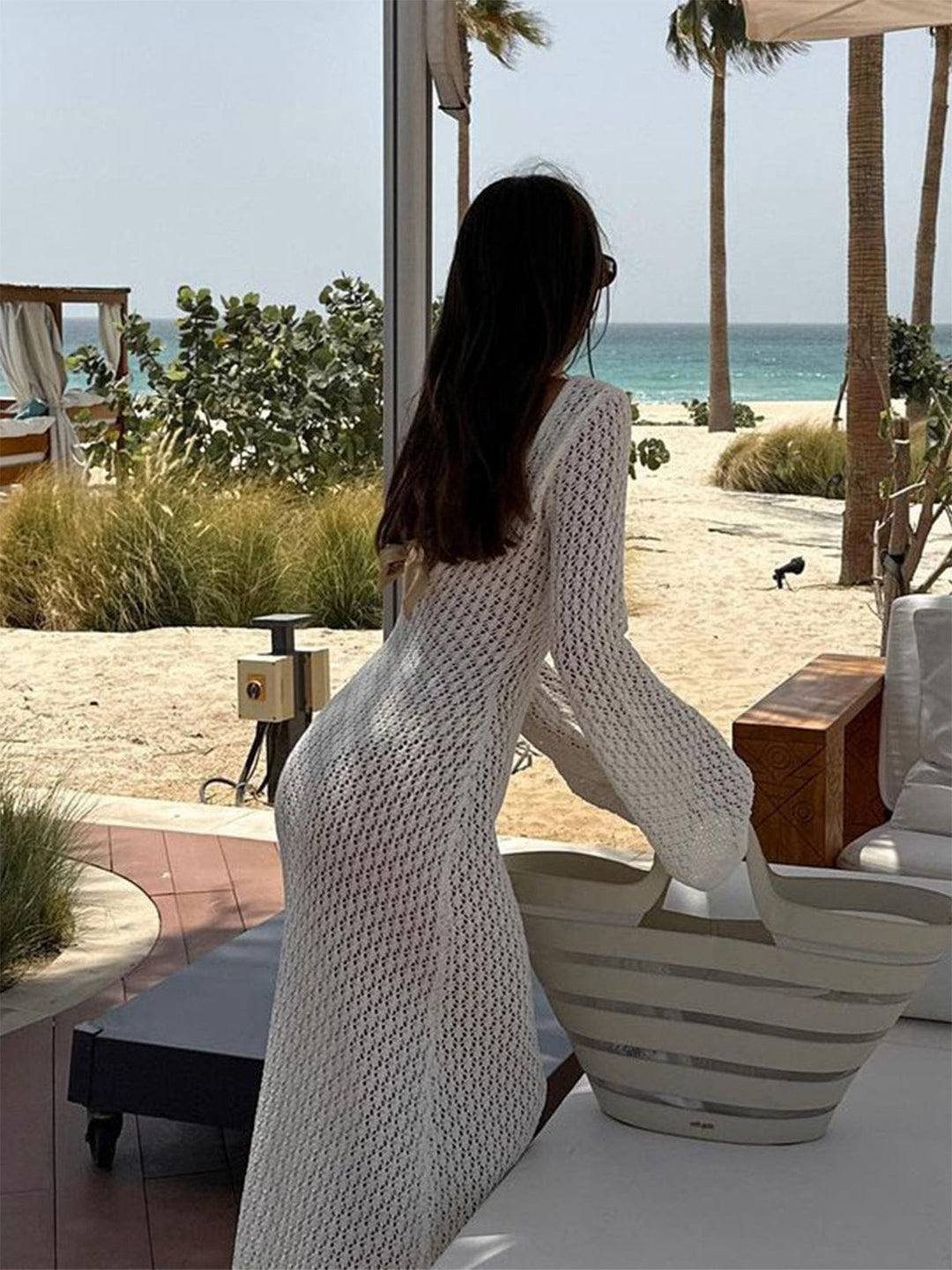 Boho Slit Maxi Dress with V-Neck and Short Sleeves