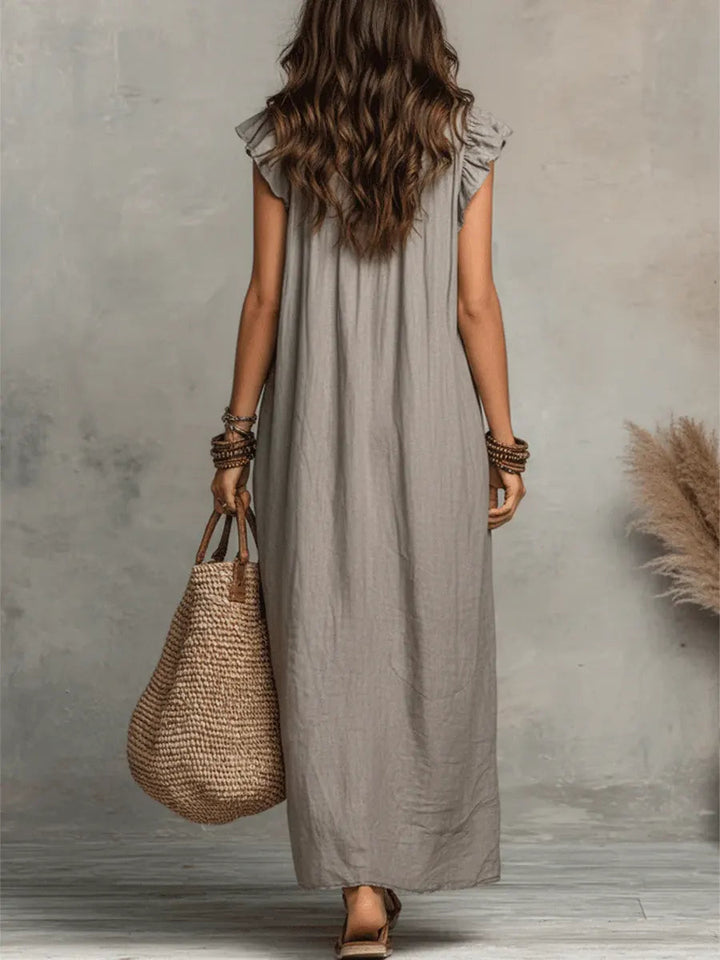Boho Tiered Ruffle Maxi Dress with V-Neck