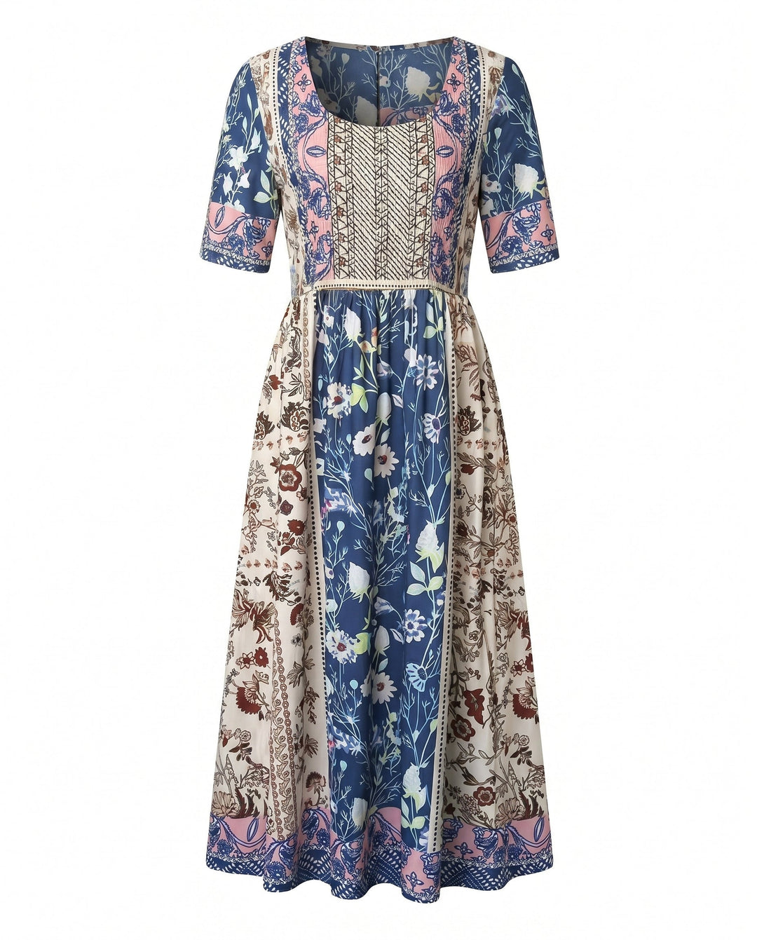 Boho Tiered Midi Dress with Square Neck