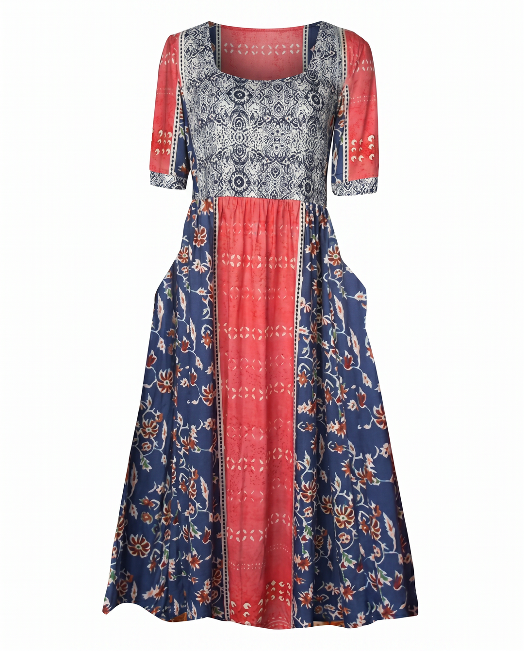 Boho Tiered Midi Dress with Square Neck