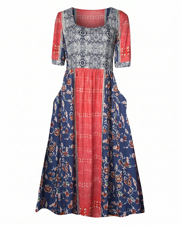 Boho Tiered Midi Dress with Square Neck