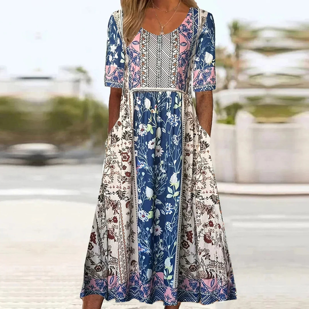 Boho Tiered Midi Dress with Square Neck