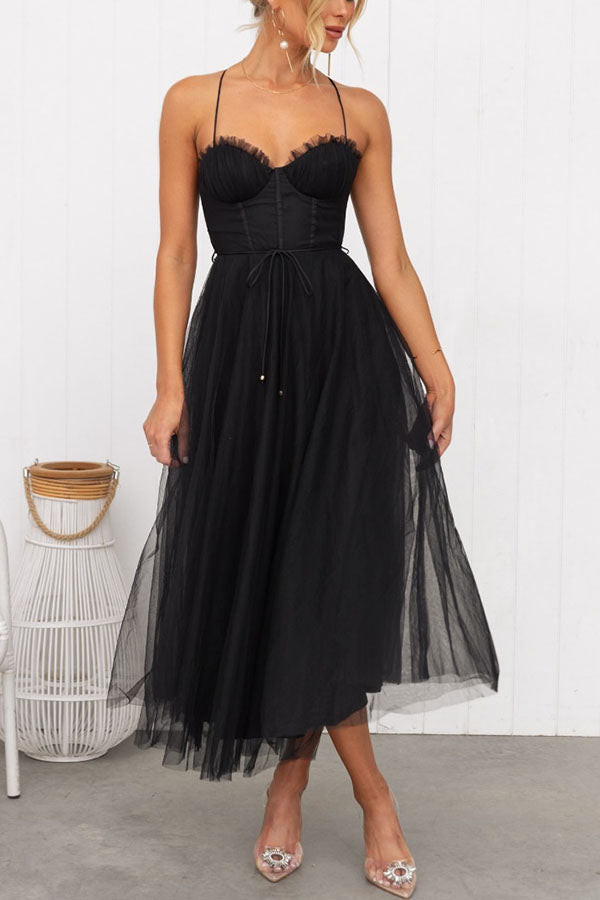 Corset Midi Dress with Spaghetti Straps