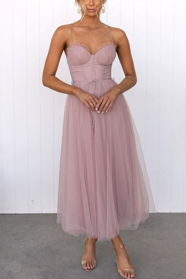 Corset Midi Dress with Spaghetti Straps