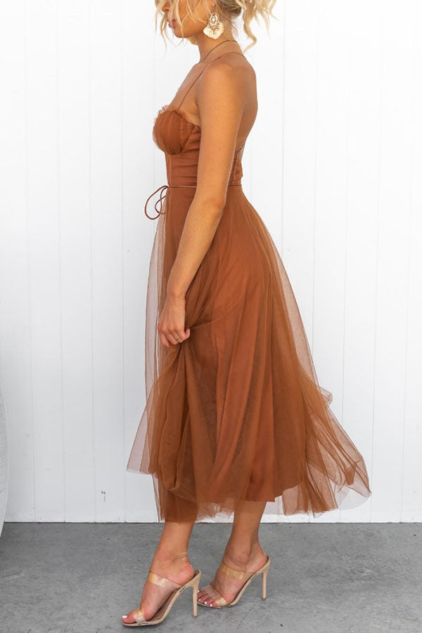 Corset Midi Dress with Spaghetti Straps