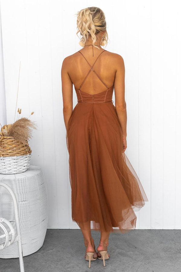 Corset Midi Dress with Spaghetti Straps