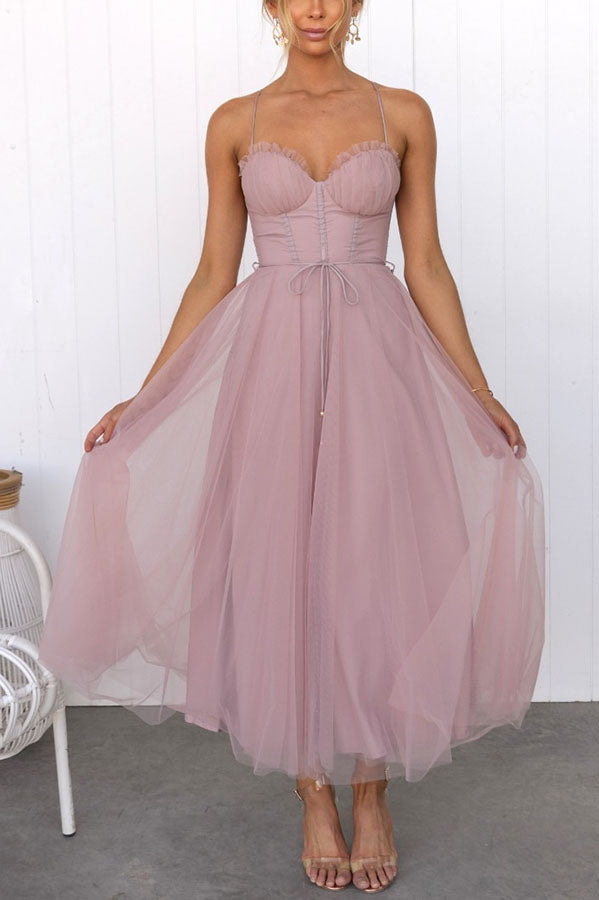 Corset Midi Dress with Spaghetti Straps