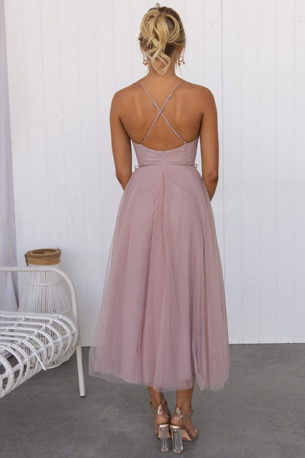 Corset Midi Dress with Spaghetti Straps