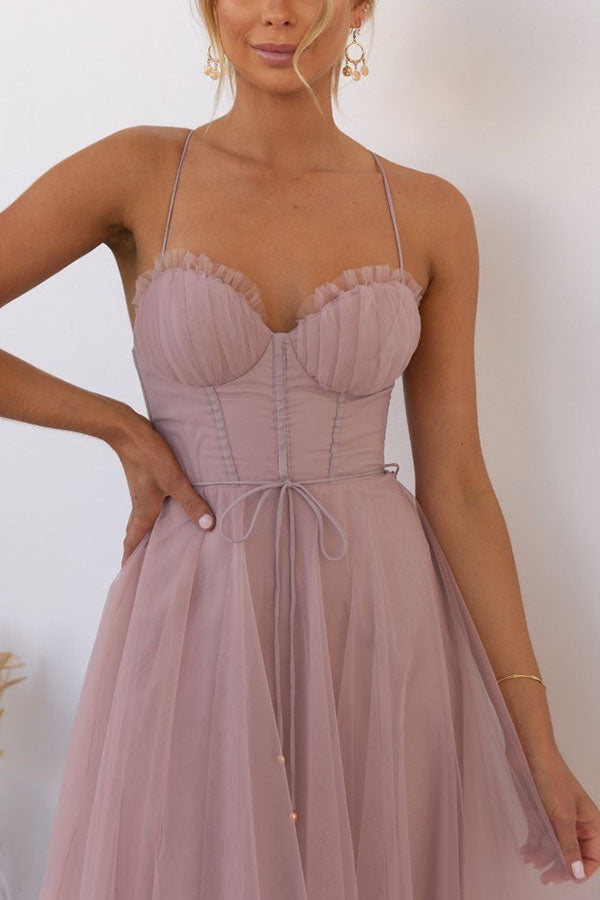 Corset Midi Dress with Spaghetti Straps