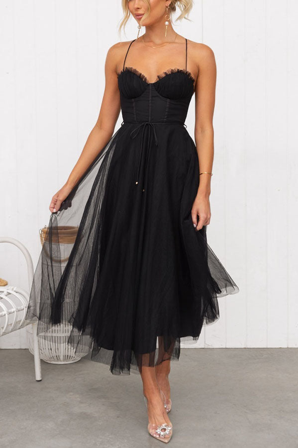 Corset Midi Dress with Spaghetti Straps