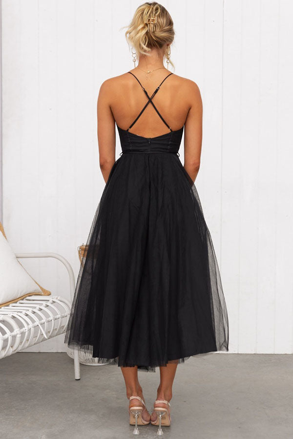 Corset Midi Dress with Spaghetti Straps
