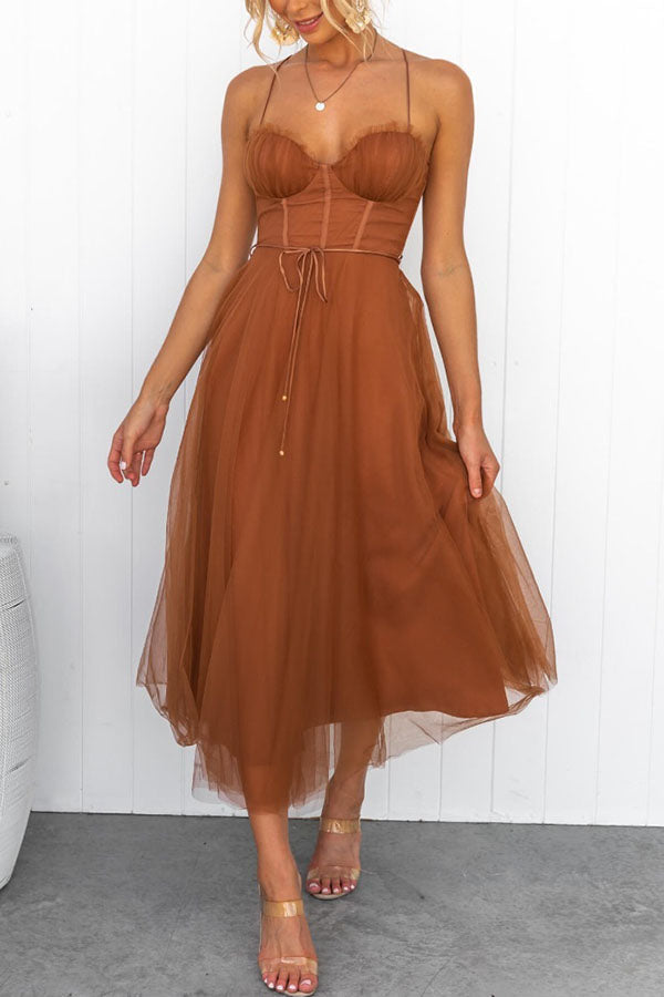 Corset Midi Dress with Spaghetti Straps