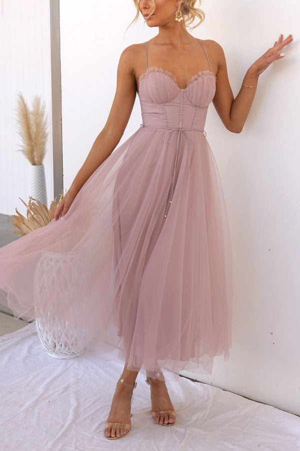 Corset Midi Dress with Spaghetti Straps