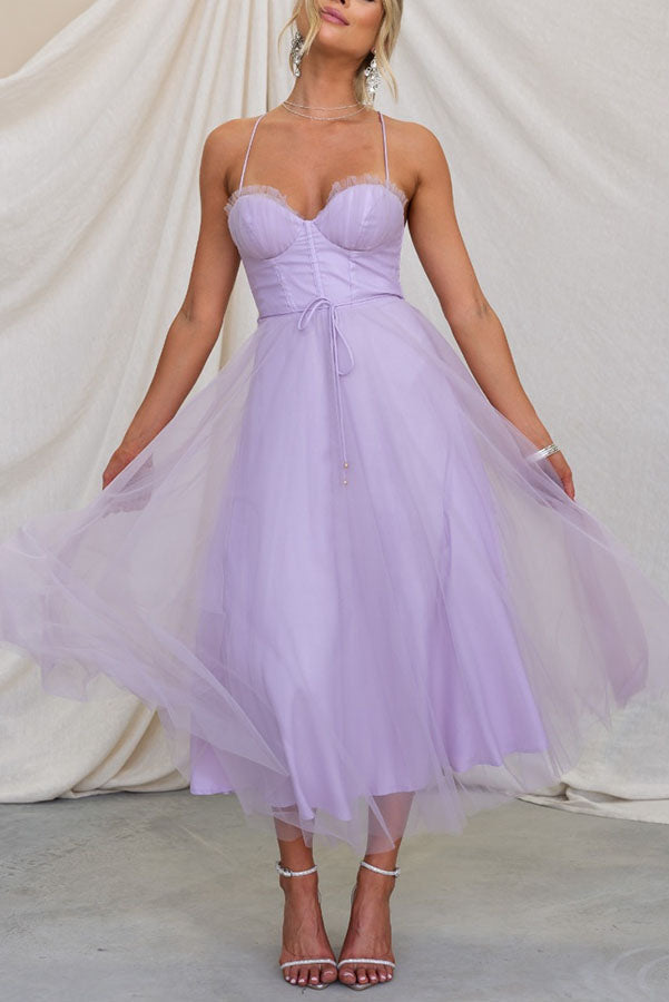Corset Midi Dress with Spaghetti Straps