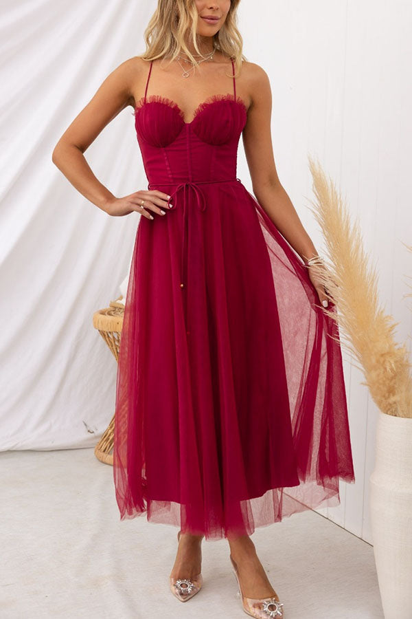 Corset Midi Dress with Spaghetti Straps
