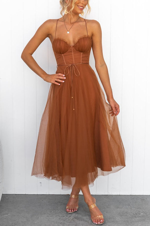 Corset Midi Dress with Spaghetti Straps