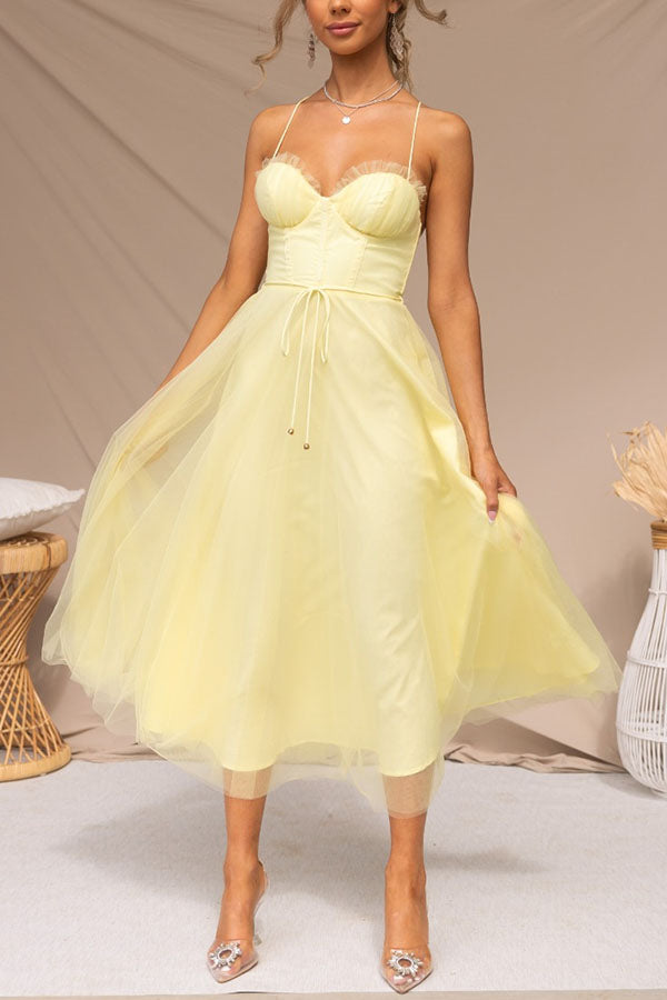 Corset Midi Dress with Spaghetti Straps