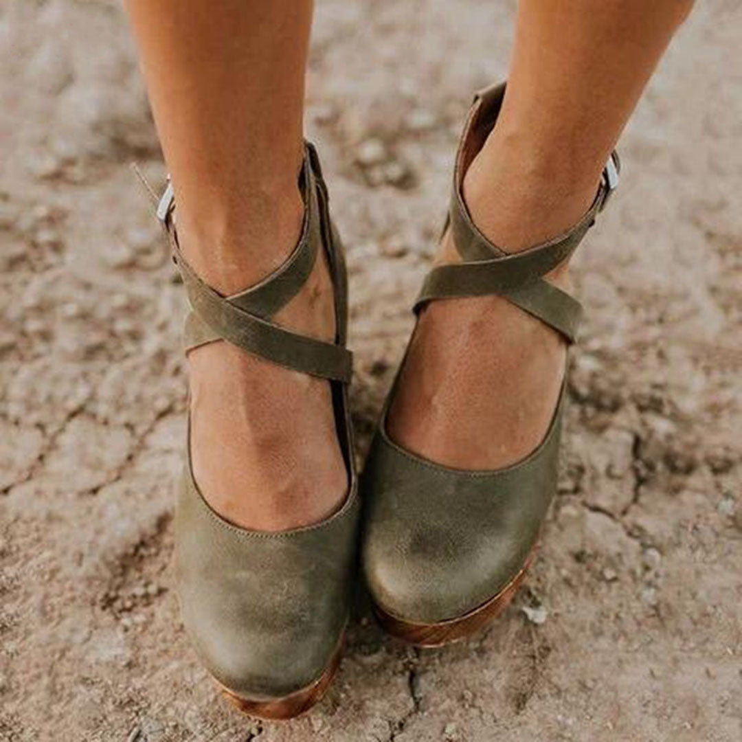 Elegant Wedge Heels with Closed Toe &amp; Ankle Strap