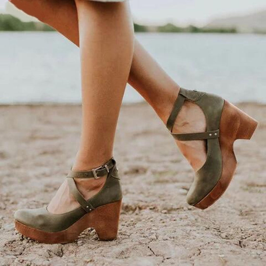 Elegant Wedge Heels with Closed Toe &amp; Ankle Strap