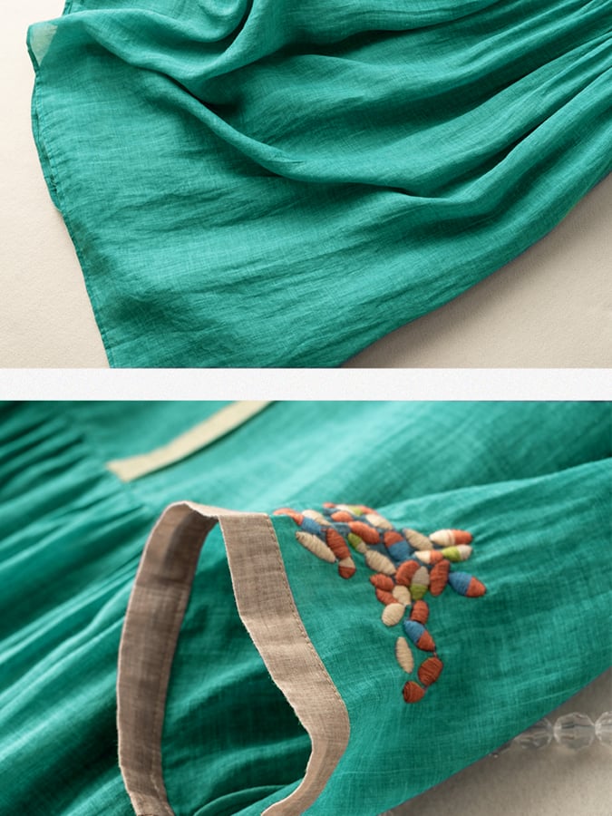 Embroidered Dress with Round Neck
