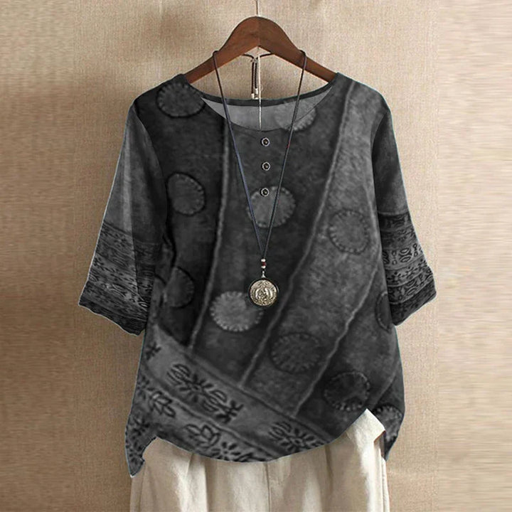 Floral Blouse with Round Neck and Short Sleeves