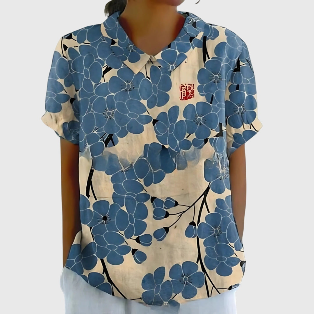 Floral Blouse with Short Sleeves