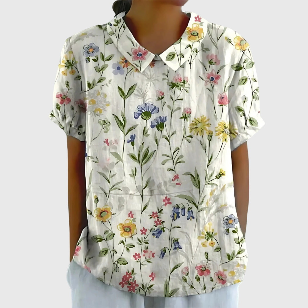 Floral Blouse with Short Sleeves