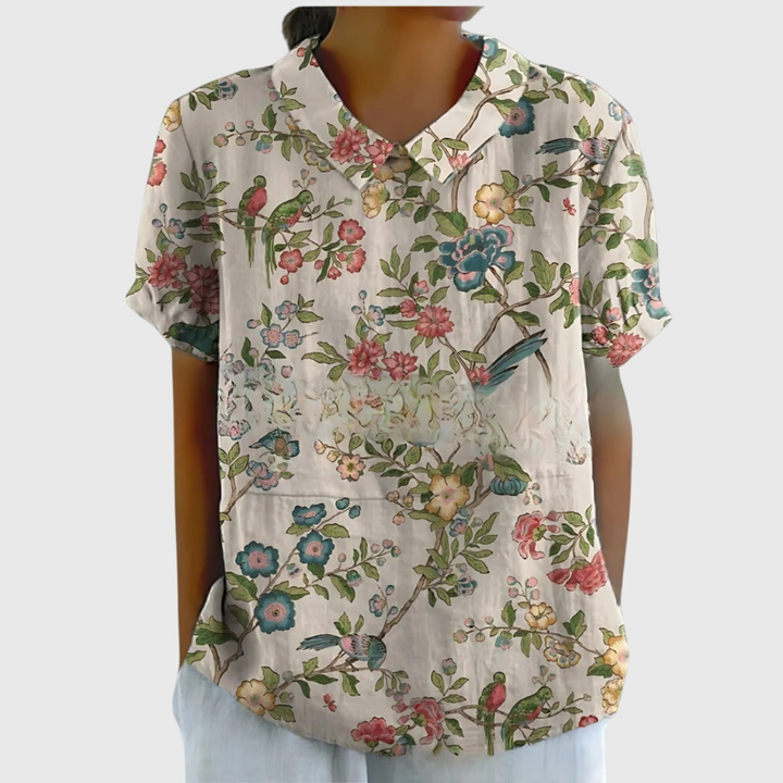 Floral Blouse with Short Sleeves