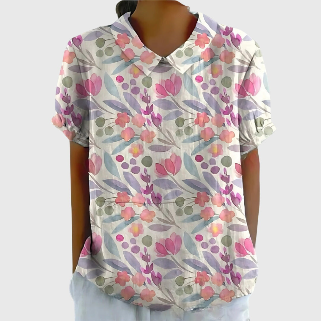 Floral Blouse with Short Sleeves