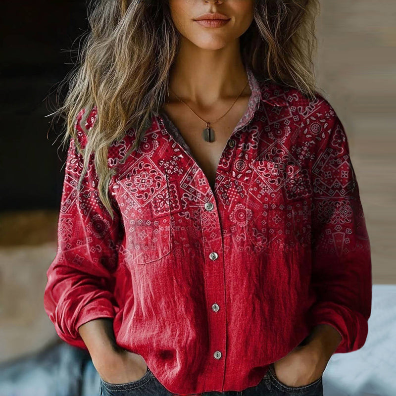 Floral Button-Front Blouse with Long Sleeves