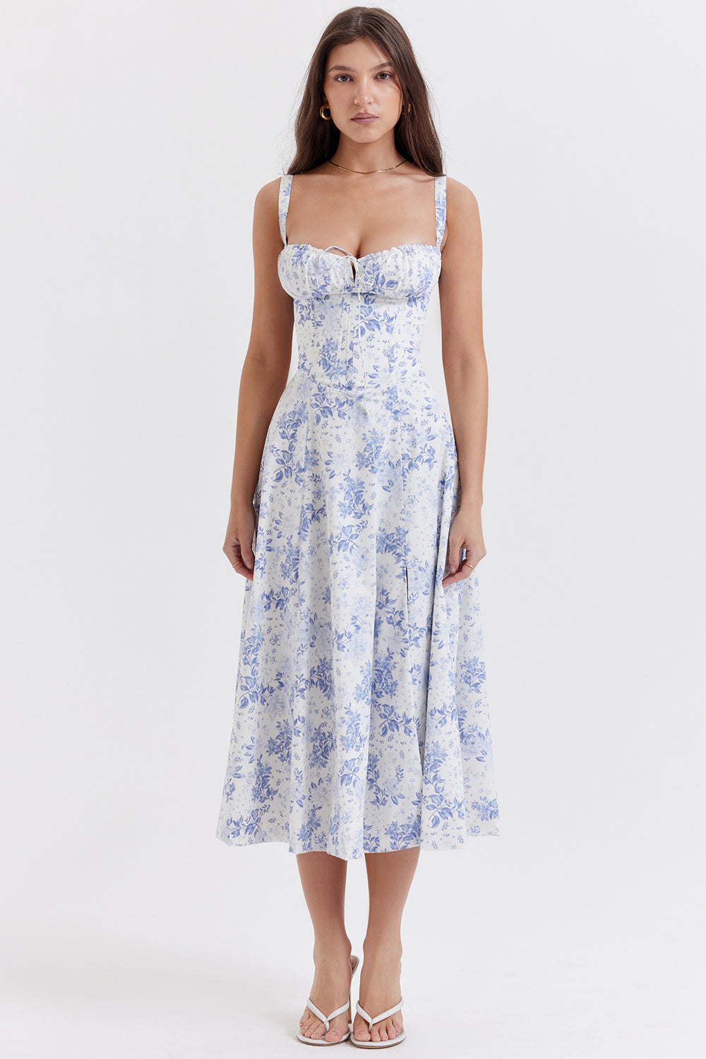 Floral Corset Belted Slit Dress