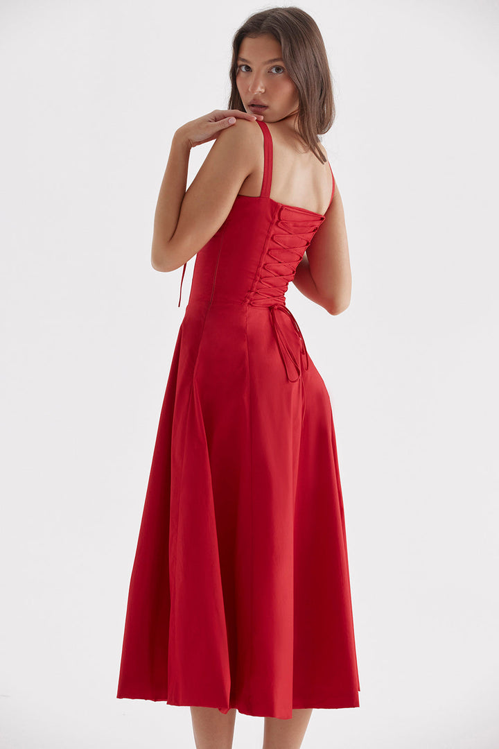 Floral Corset Belted Slit Dress