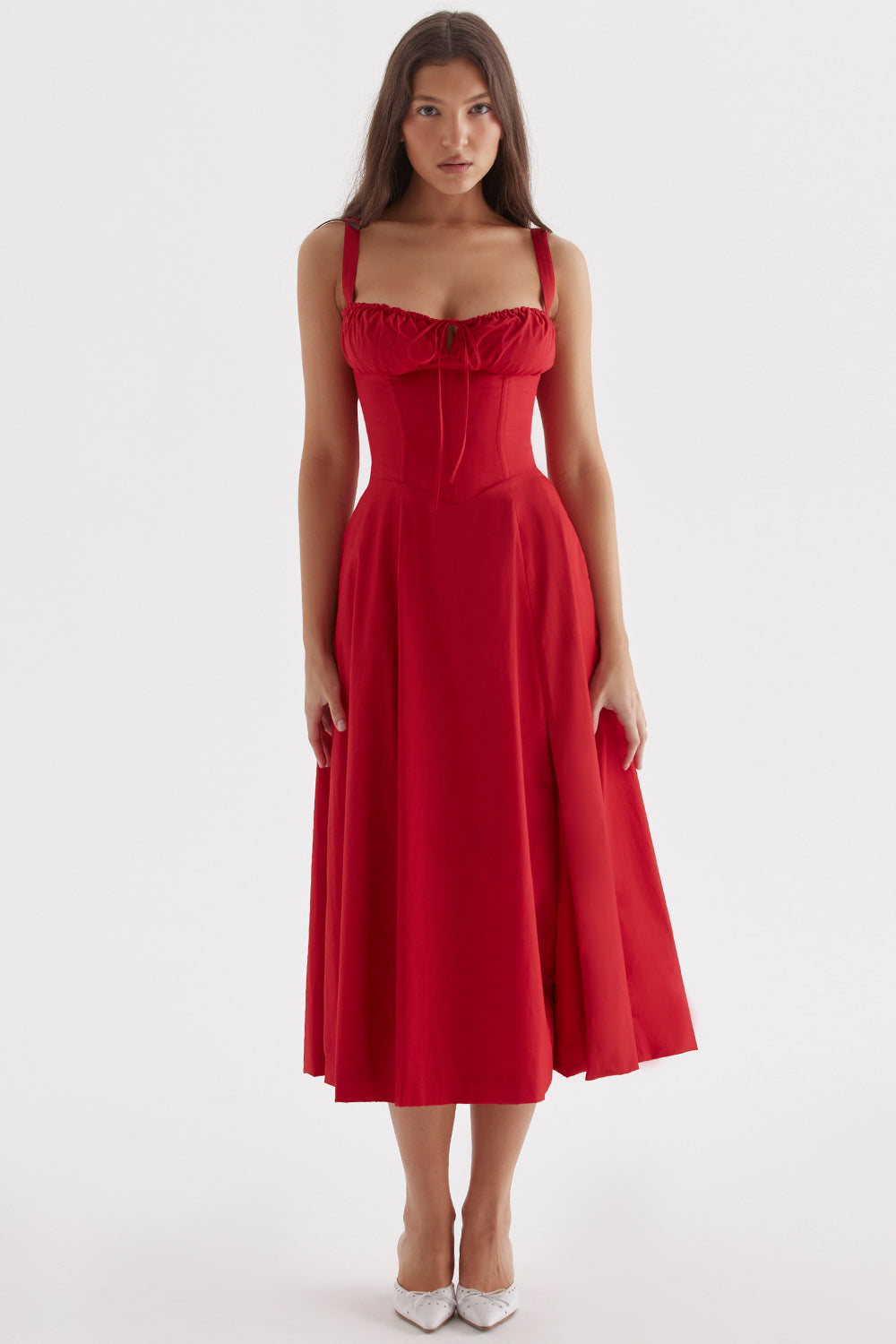 Floral Corset Belted Slit Dress