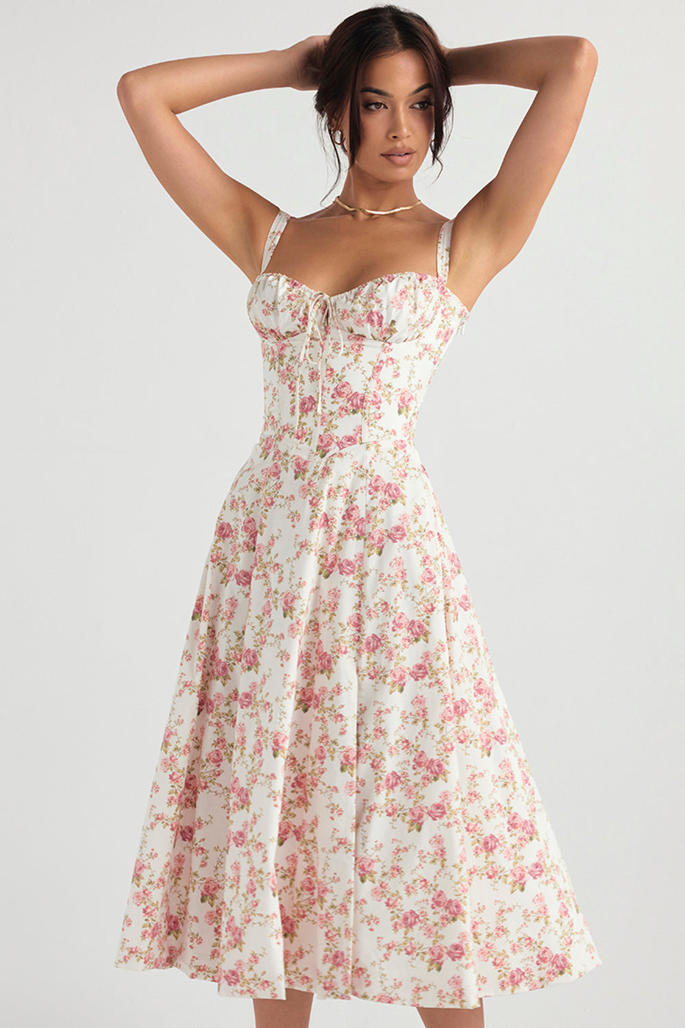 Floral Corset Belted Slit Dress