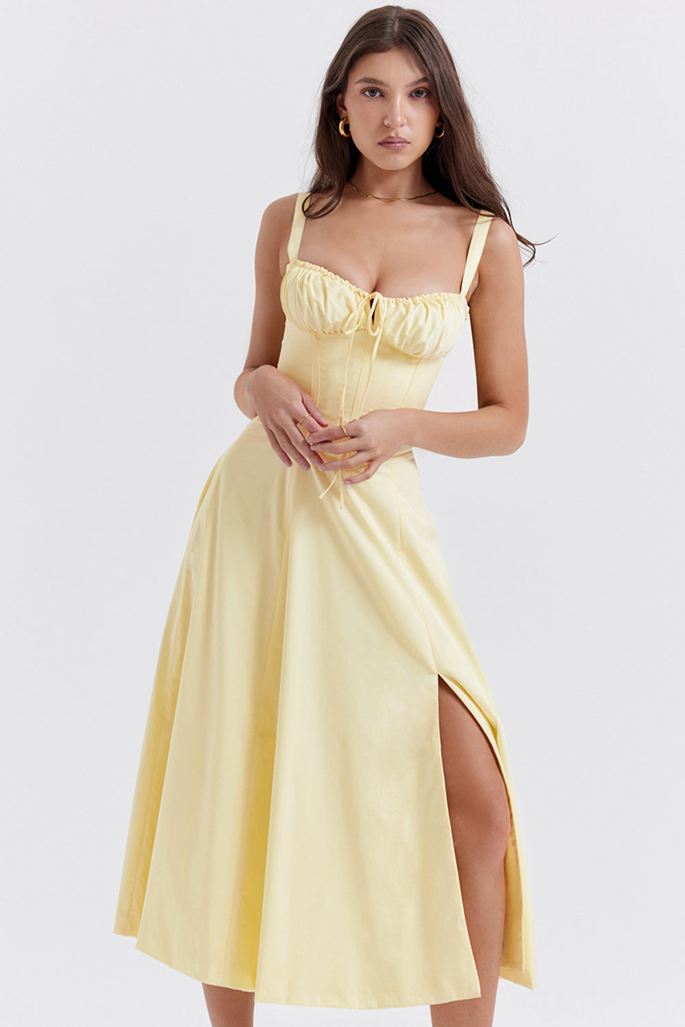 Floral Corset Belted Slit Dress