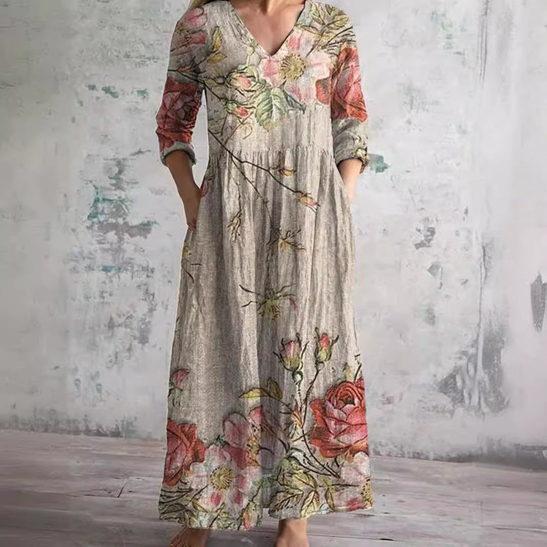 Floral Dress with V-Neck