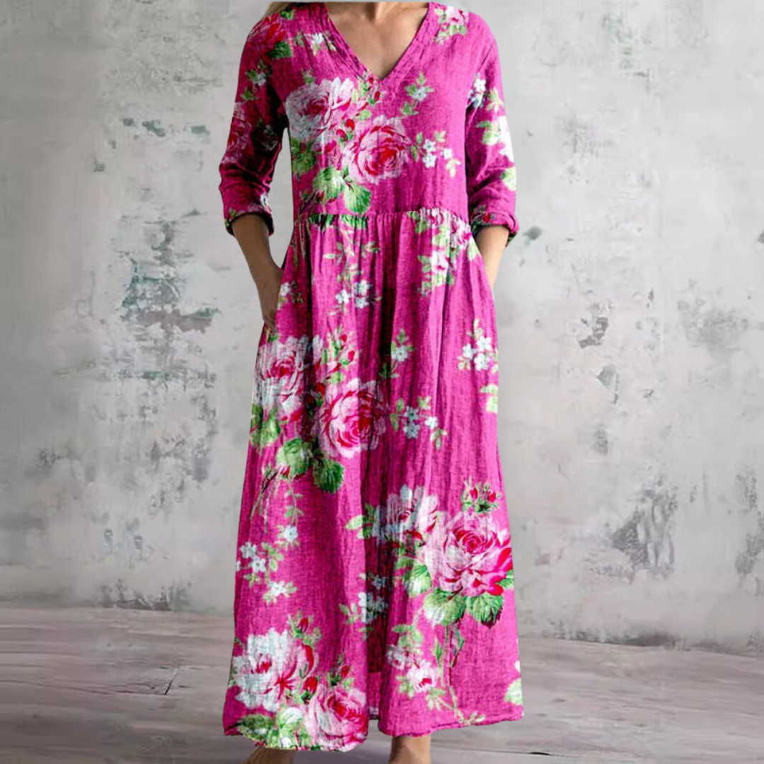 Floral Dress with V-Neck