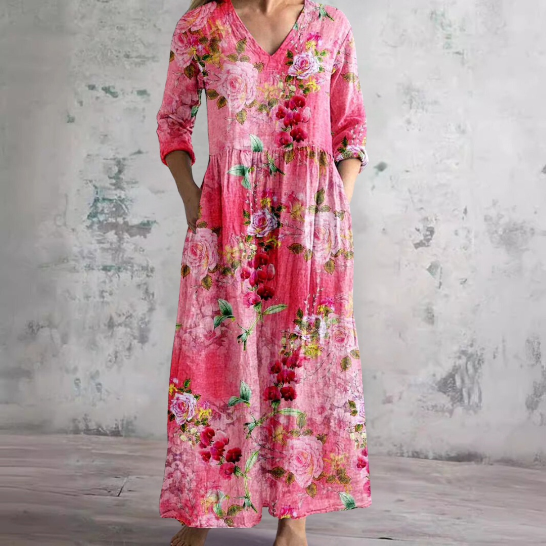Floral Dress with V-Neck