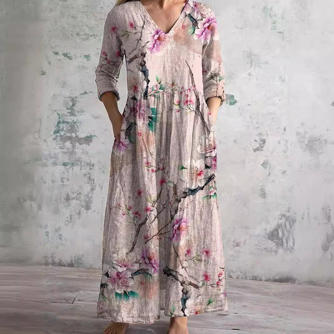 Floral Dress with V-Neck