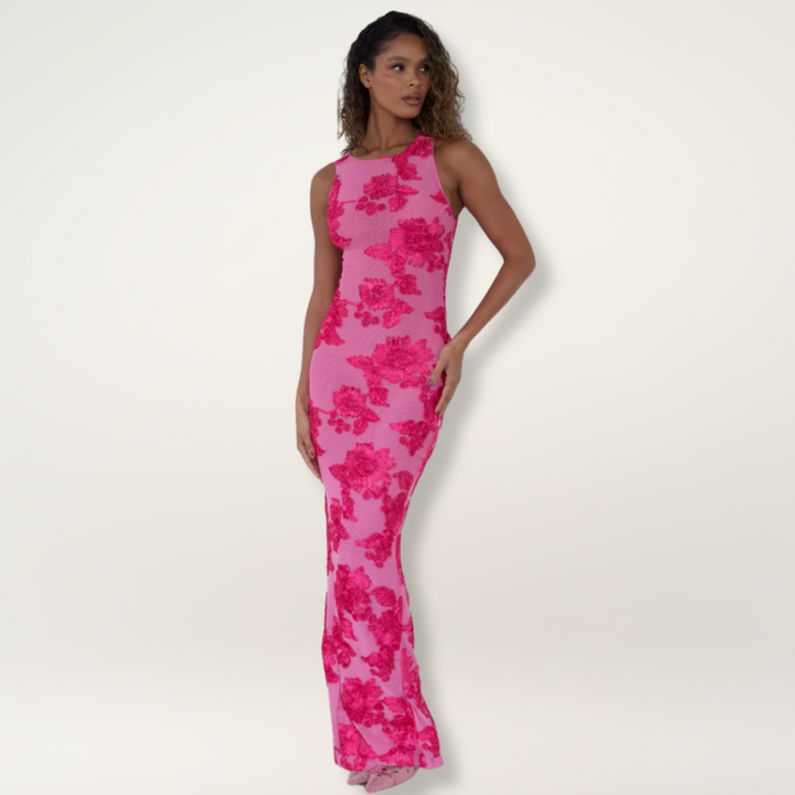 Floral Maxi Dress with High Neckline
