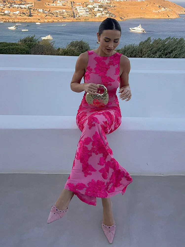 Floral Maxi Dress with High Neckline