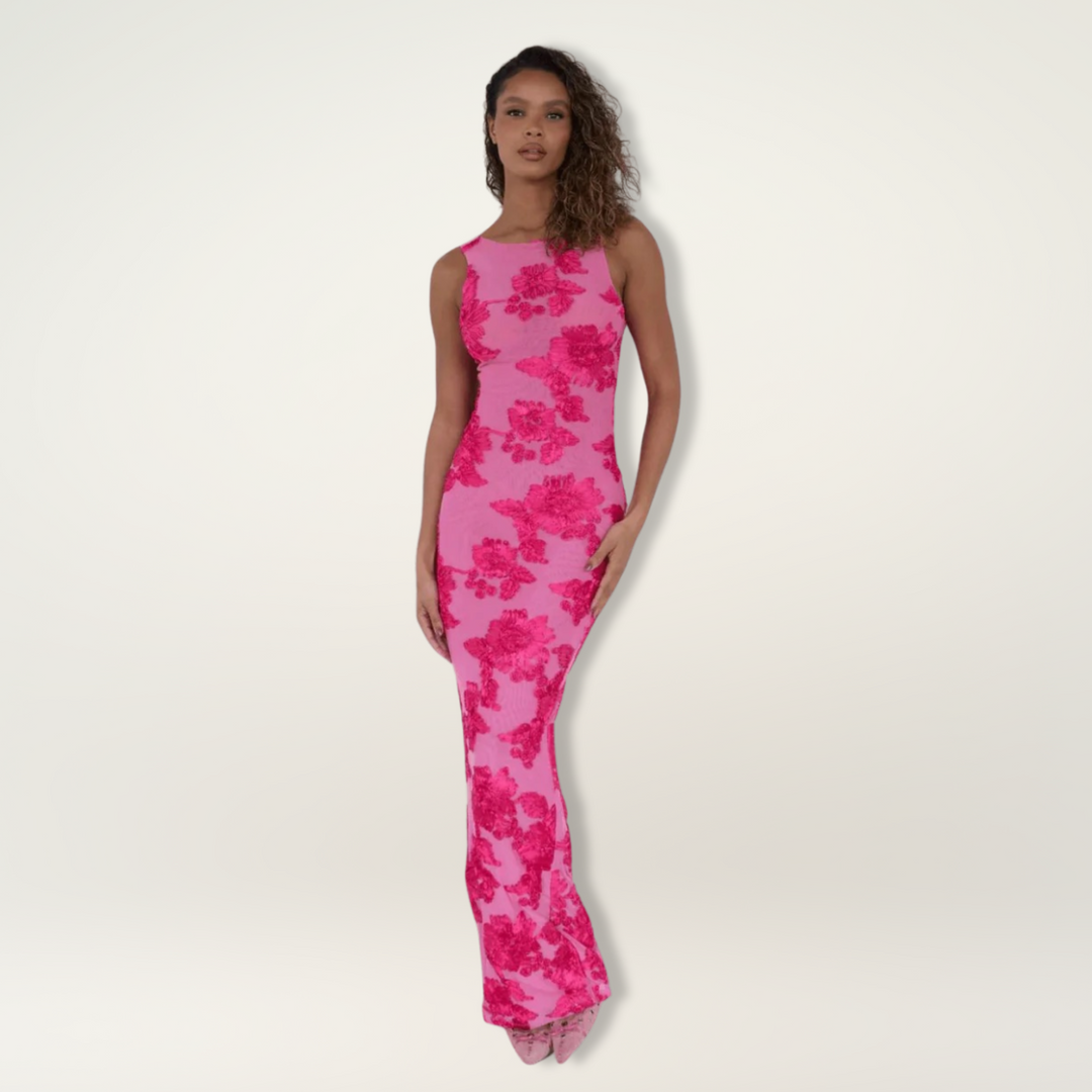 Floral Maxi Dress with High Neckline