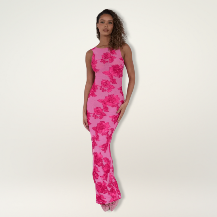 Floral Maxi Dress with High Neckline
