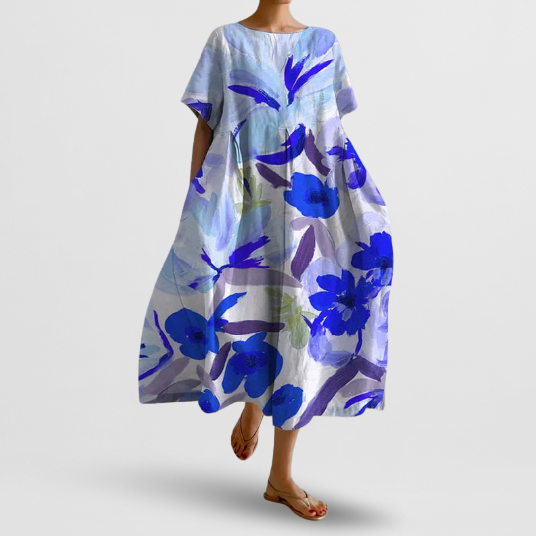 Floral Maxi Dress with Round Neck and Spaghetti Straps