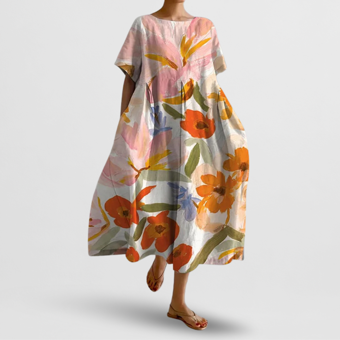 Floral Maxi Dress with Round Neck and Spaghetti Straps