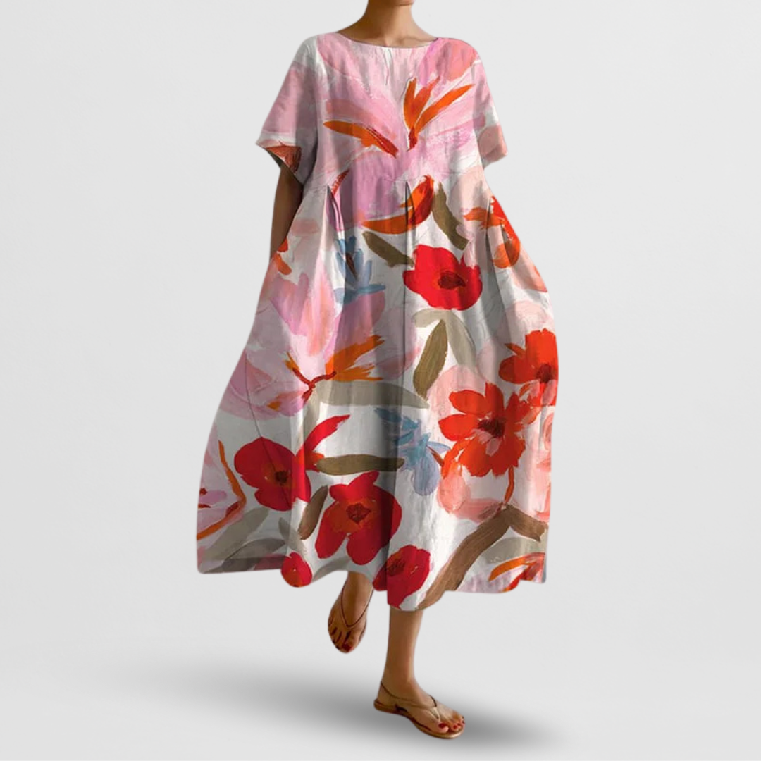 Floral Maxi Dress with Round Neck and Spaghetti Straps