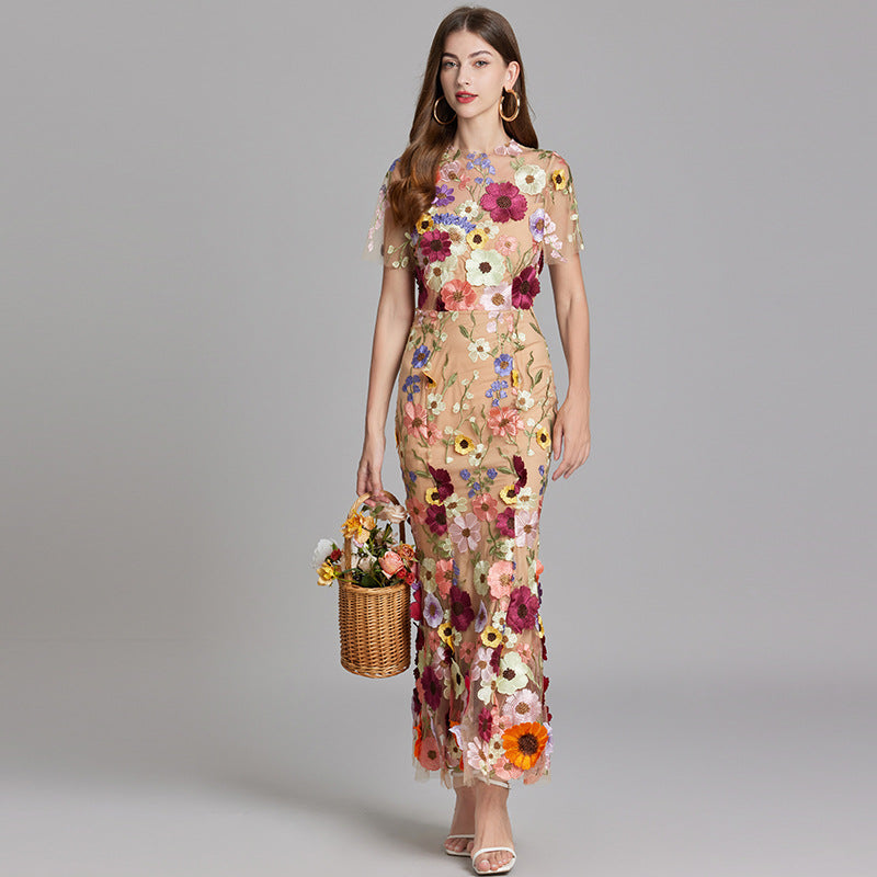Floral Maxi Dress with Short Sleeves