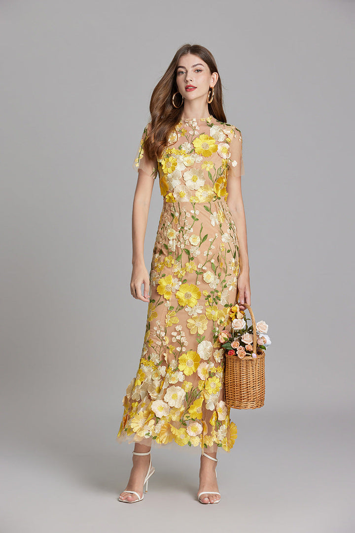 Floral Maxi Dress with Short Sleeves