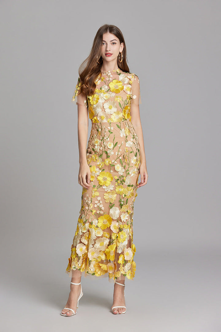 Floral Maxi Dress with Short Sleeves